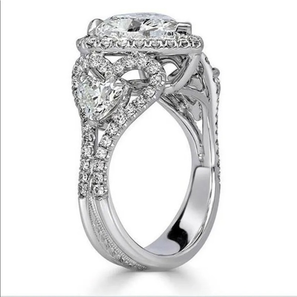 New 925 Silver Fashion Romantic Heart Diamond Ring - Picture 5 of 5